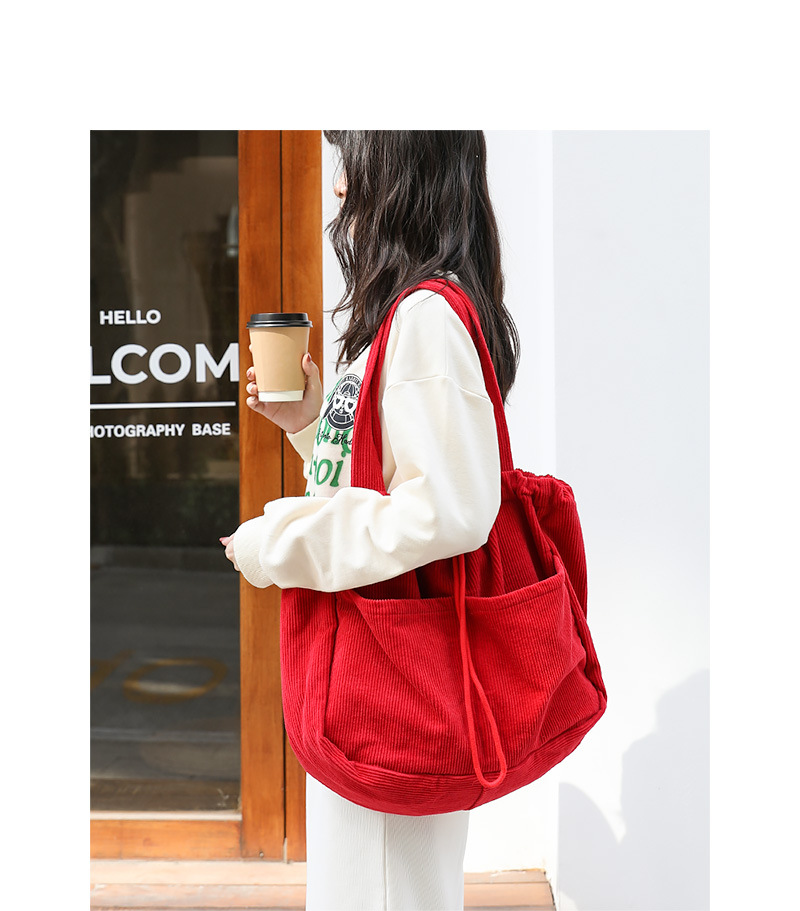 Japanese Style Vintage Corduroy Handbag ins Canvas Large Capacity Underarm Bag Internet Popular Fashionable Drawstring Shoulder Bag for Women_voghion.com