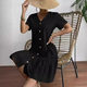 Women Button up Dress Loose Summer Cotton Linen Dress Ruffled Hem Casual Short Sleeve Dress