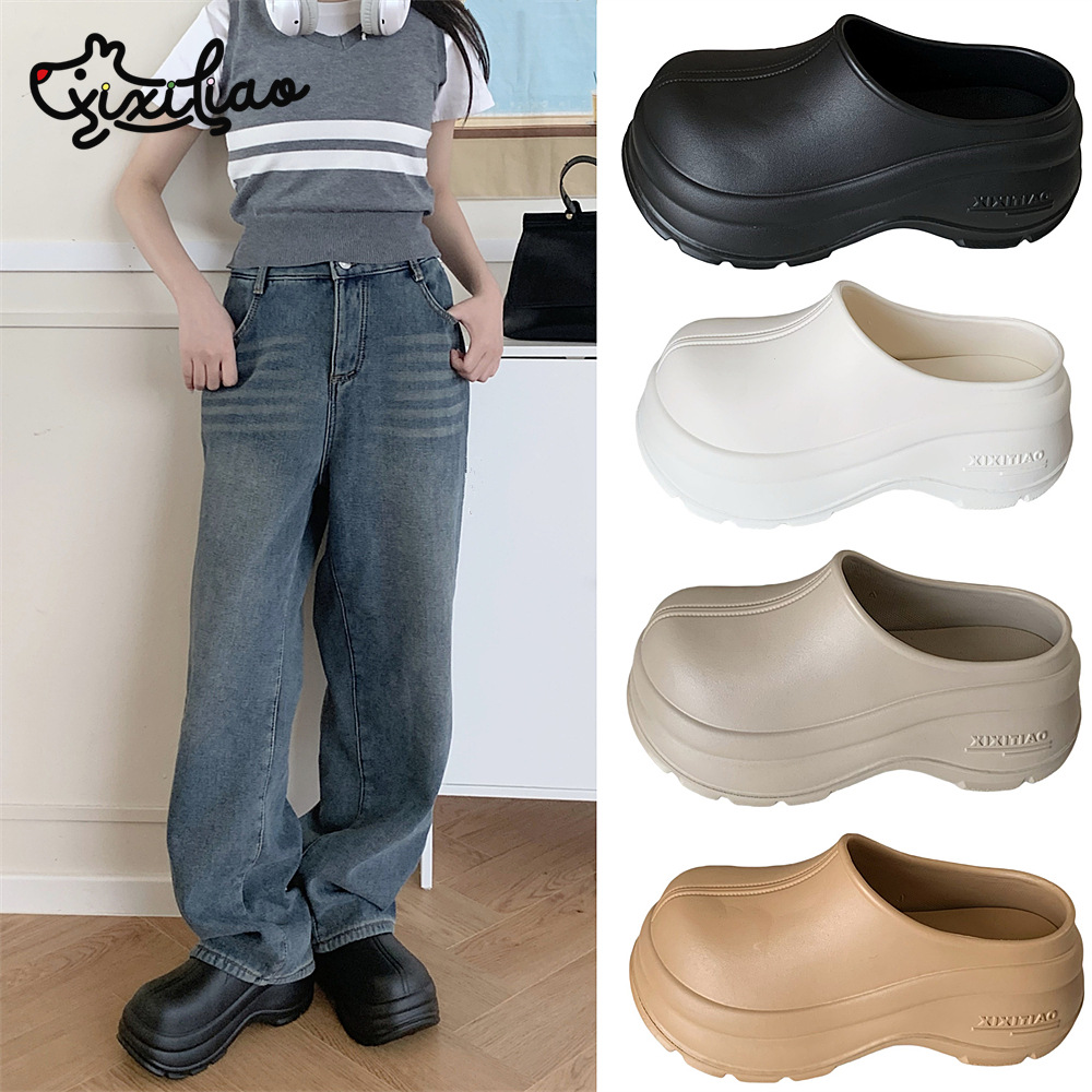 New Solid Color Simple Korean Style Fashionable Summer Girl Eva Feeling Outdoor Thick Bottom Casual Comfortable Baotou Slippers