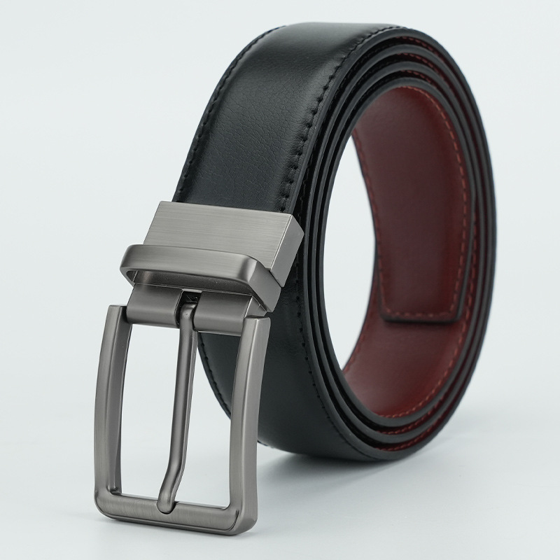Men's leather belt double-sided rotatable pin buckle belt Belt Network popular cross-border leather belt men
