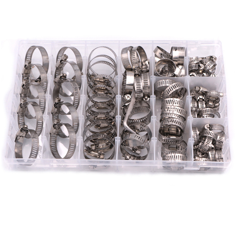 Cross-border 80/81PCs boxed stainless steel clamp throat pipe clamp pipe joint single-ear American pipe clamp set