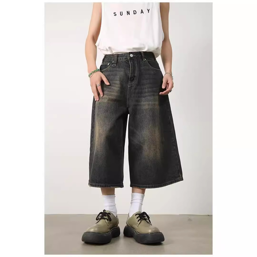 Men's denim shorts 2024 new cross-border high quality men's cropped pants trendy Denim shorts