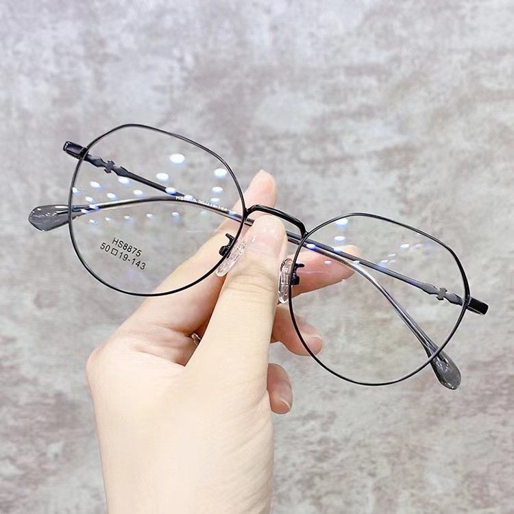 Anti-blue light flat lens women's 2023 new fashion retro metal glasses Korean style large frame with myopia glasses frame