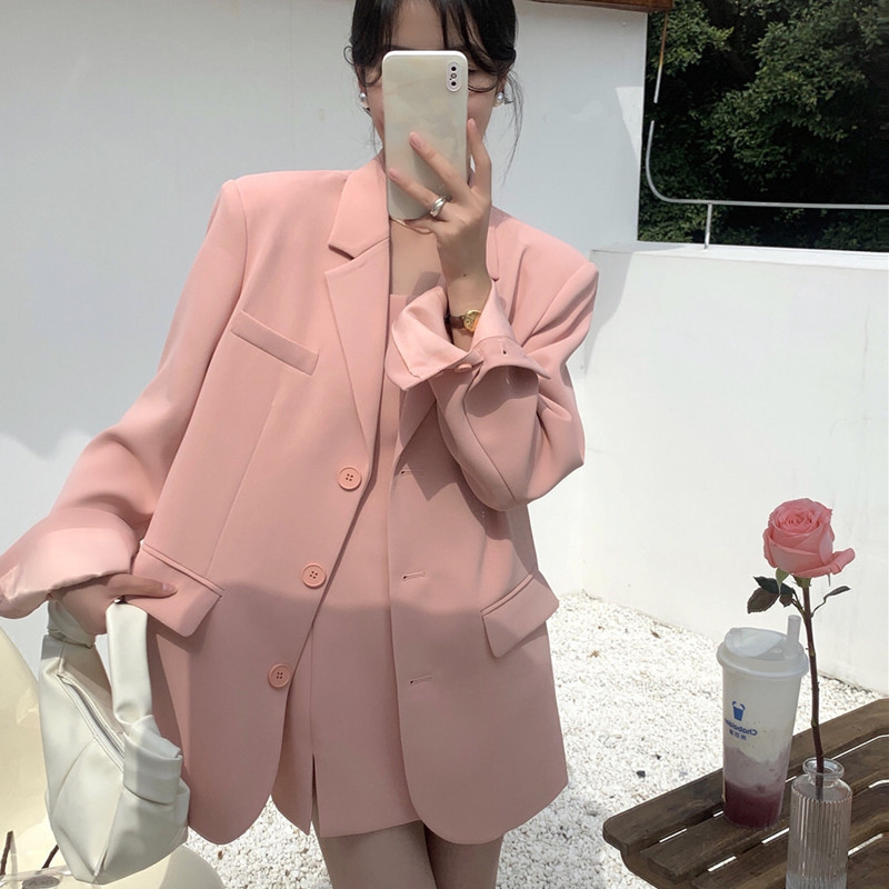 South Korea Autumn New sweet temperament suit loose coat + inner strap dress short skirt fashion suit