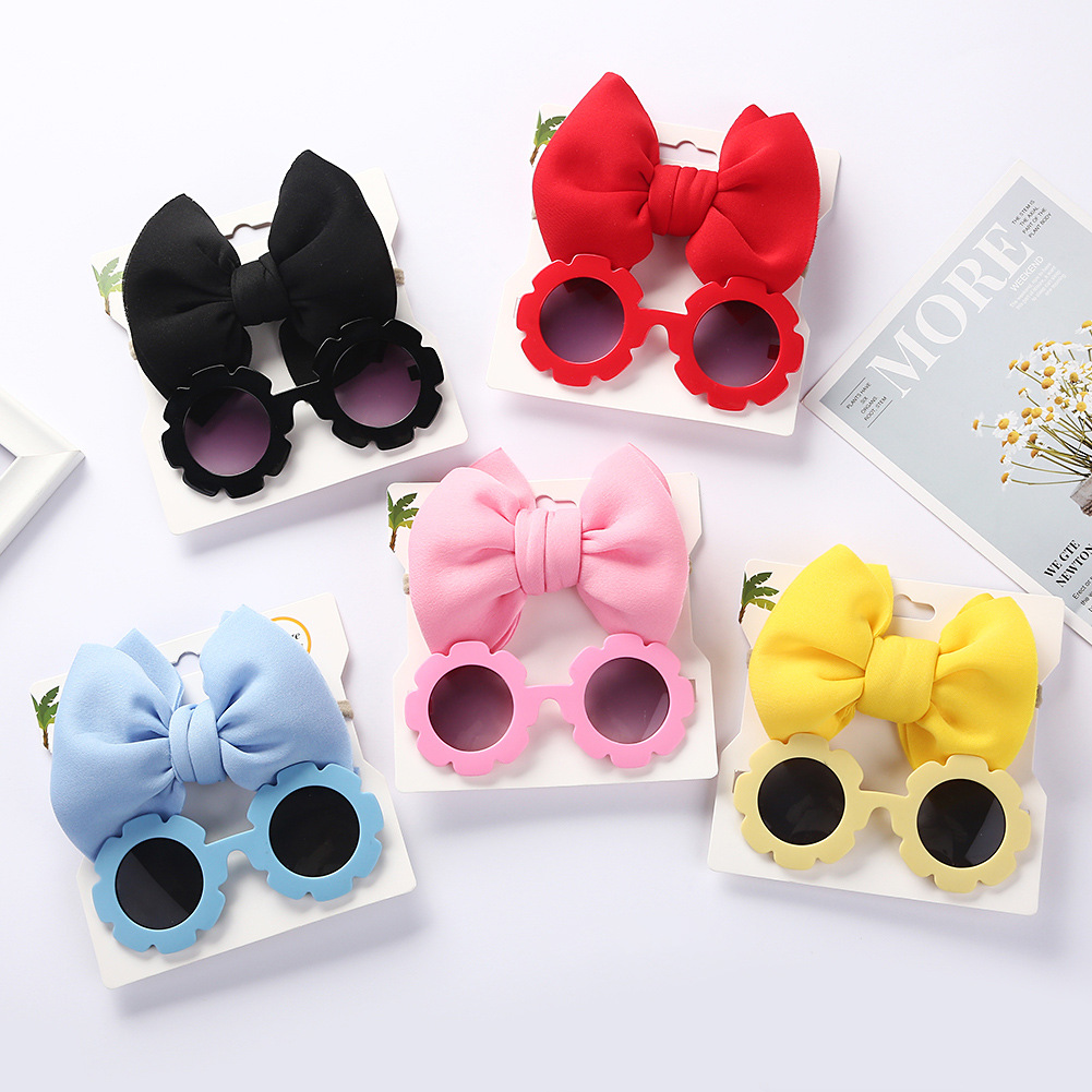 Children's sunglasses headband combination suit fashion cartoon baby toy sunshade glasses space Cotton solid color hair band
