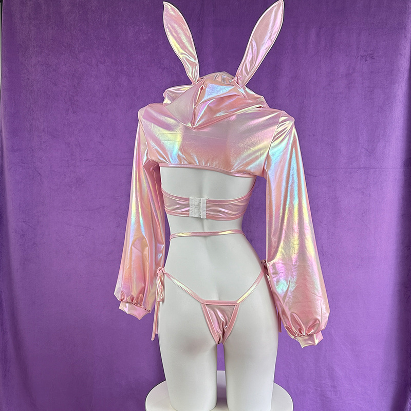 Original saipengboke bunny girl laser royal sister breast leakage sexy anime cos sexy pink with chest stickers foreign trade