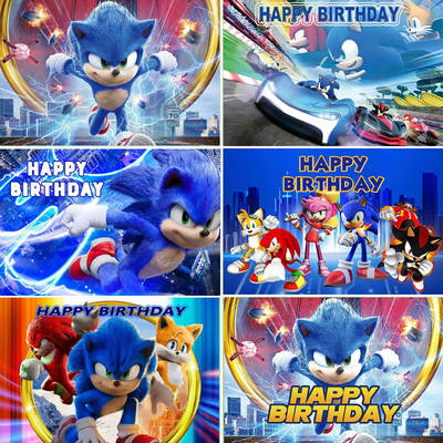 Sonic Theme Birthday Background Cloth Children's Birthday Party Decoration Supplies Birthday Banner Party Background Decoration