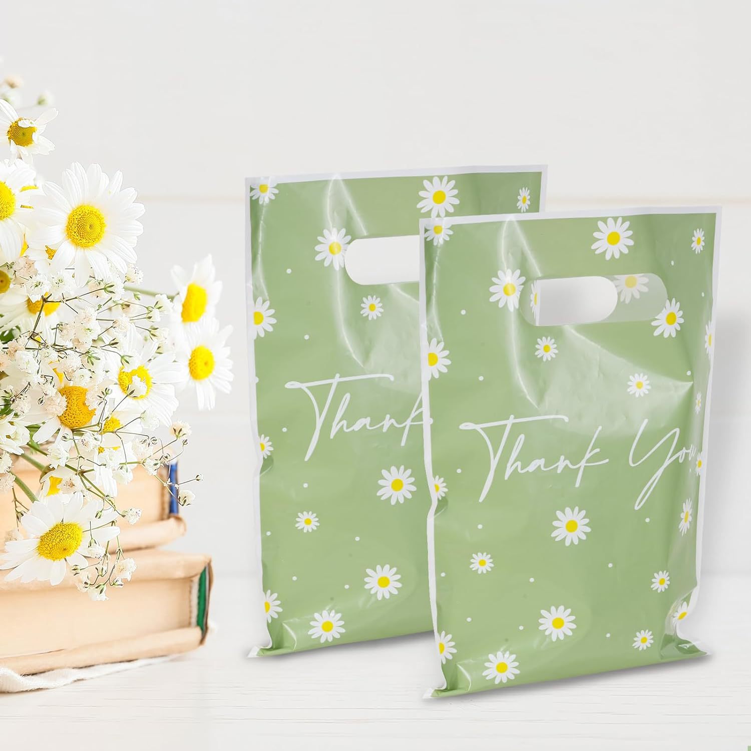 Green daisy thank you gift bag gift bag hand candy bag birthday party decoration
