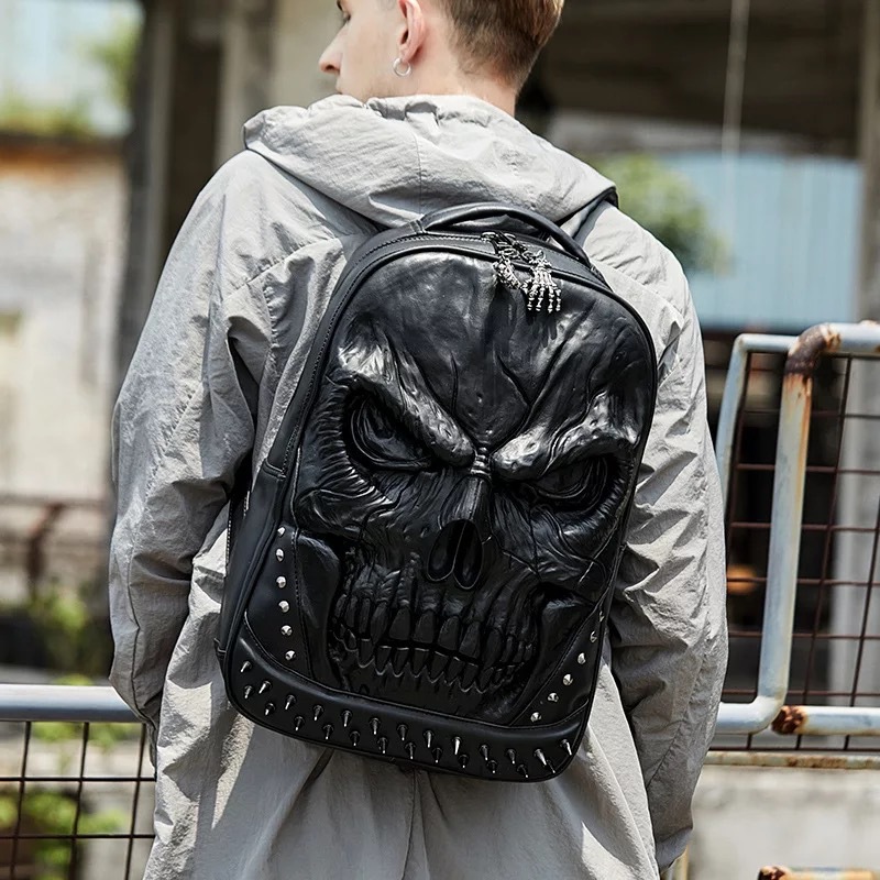 European and American grimace men's shoulder bag fashion three-dimensional relief skull bag Street trend characteristic shoulder bag backpack