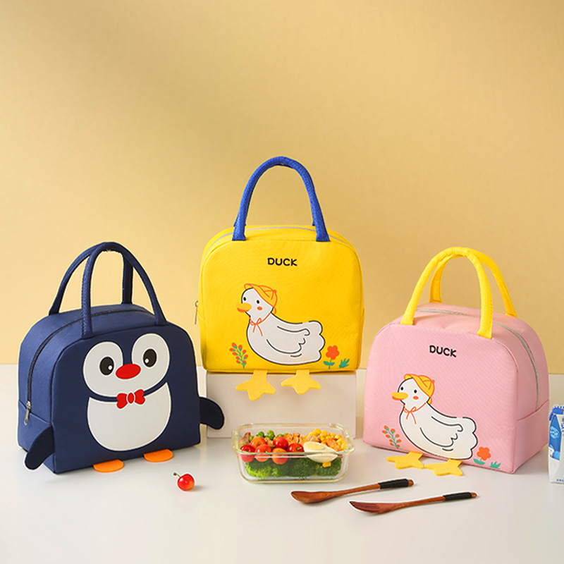 Cute Cartoon Yellow Duck Bento Bag, Portable Lunch Bag, Handbag Storage Insulated Canvas Lunch Box Bag
