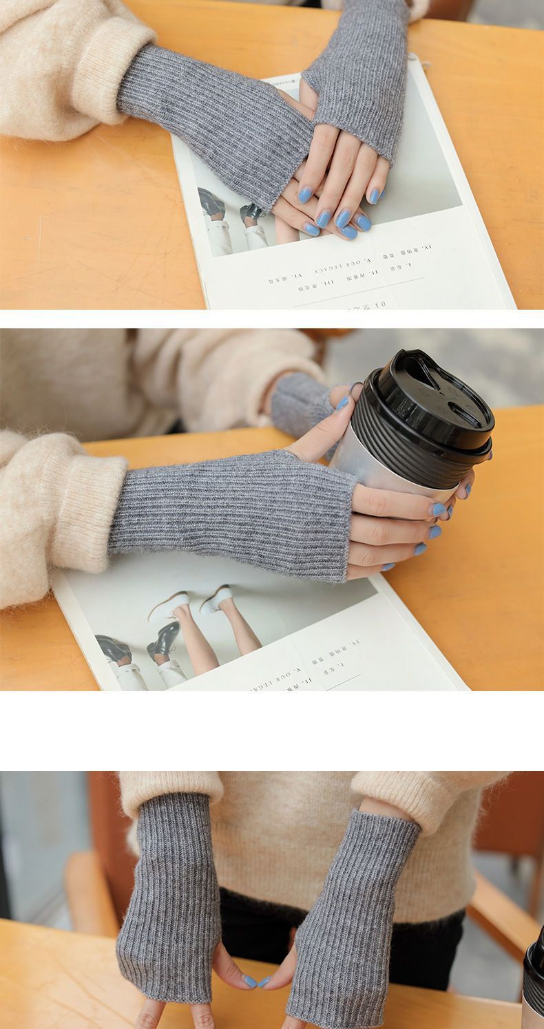 Gants automne et hiver chauds demi-doigts en laine tricotée gants mode tout-match clavier Internet célébrité unisexe bracelet mode_voghion.com