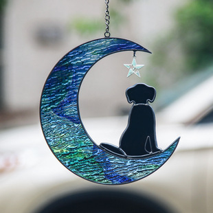 Cross-border hot sale pet dog commemorative gift pendant Moon star dog creative colorful water pattern glass window pendant