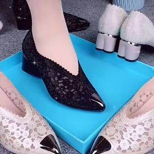 2022 European and American summer sandals rhinestone gold shoes women's mesh hollow lace high heel sandals 35-43 spot