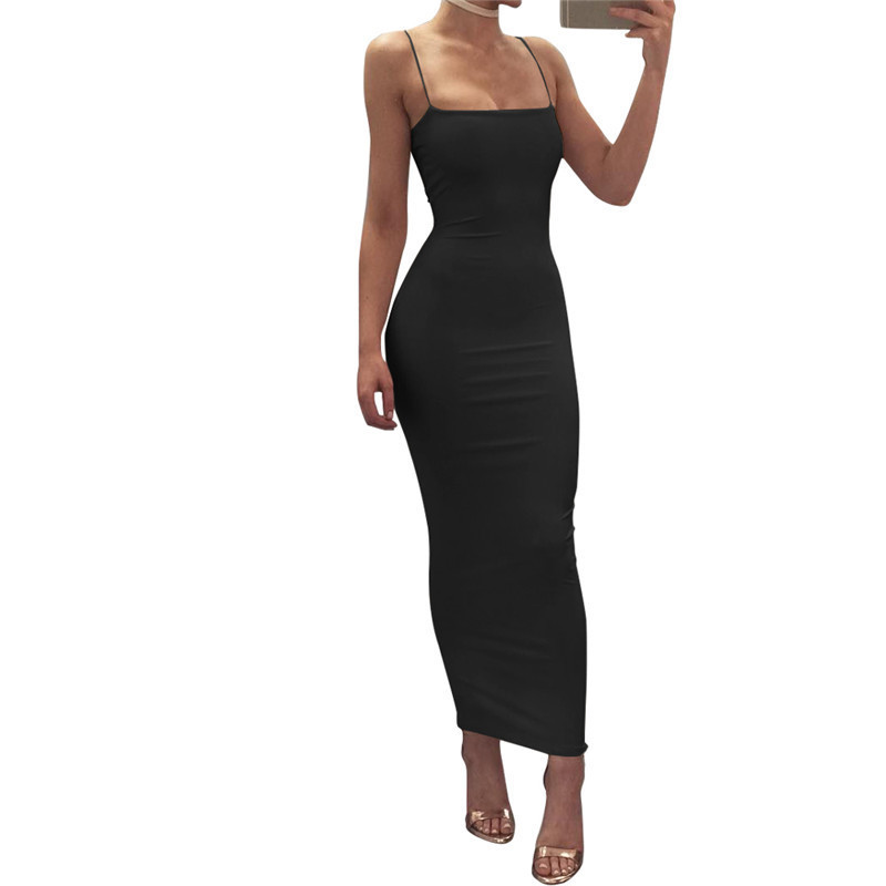 in stock European and American Women's Ins Sexy Strap Temperament Strap Long Dress Backless Slim Fit dress Women's Summer Wholesale