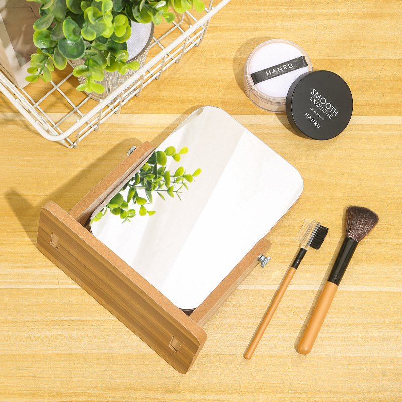 Wholesale wooden mirror simple solid wood desktop bedroom TikTok popular simple dressing mirror cosmetic mirror