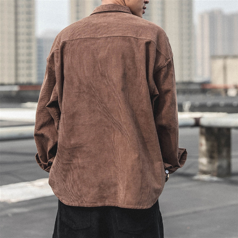Japanese Style Spring and Autumn Corduroy Long-sleeved Shirt Men's Japanese Style Loose All-match Solid Color Handsome Casual Shirt Jacket