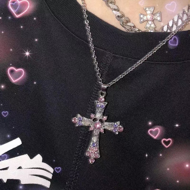 New Cross-border Star Cross Necklace on Necklace Niche Design Sense Cold Wind Sweet Cool Texted Zircon Clavicle Chain