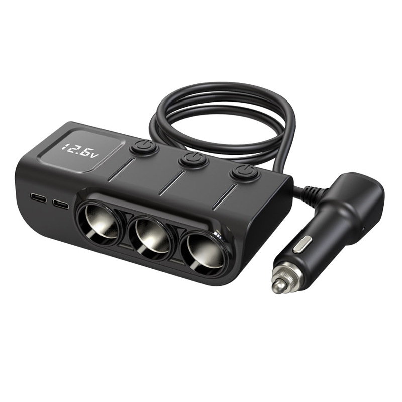 Car charger super fast charging one-to-three cigarette lighter multi-port fast charging display voltage car charger manufacturer