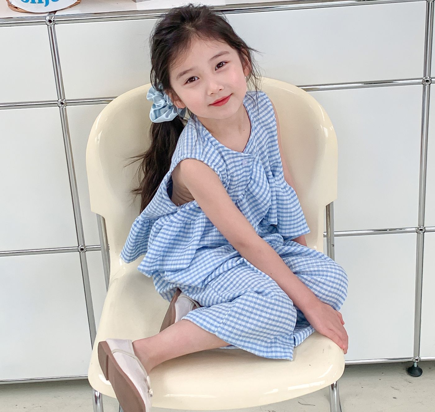 Girls' suit plaid fashion style personalized top lengthened 24 summer new foreign trade children's clothing for 3-8 years old