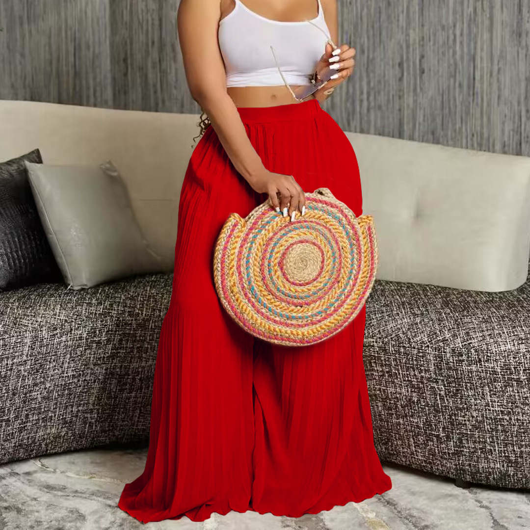C8536 Cross-border Independent Station New Summer European and American Women's Fashion Elegant Pleated Trousers High Waist Foreign Trade Wide Leg Pants
