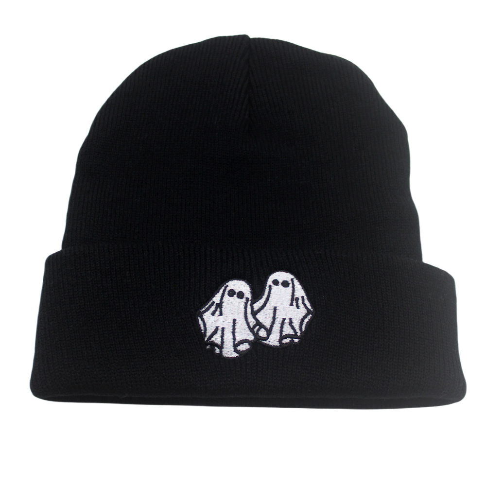 Cross-border new ghost embroidery Halloween knitting hat for autumn and winter outdoor men and women warm beanie fashion