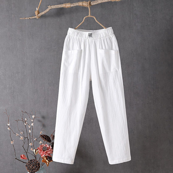 Cotton Linen Casual Pants Women's 2023 New Arrival Pants Korean Style Loose Slimming Straight Pants Summer Thin Cropped Haren Pants