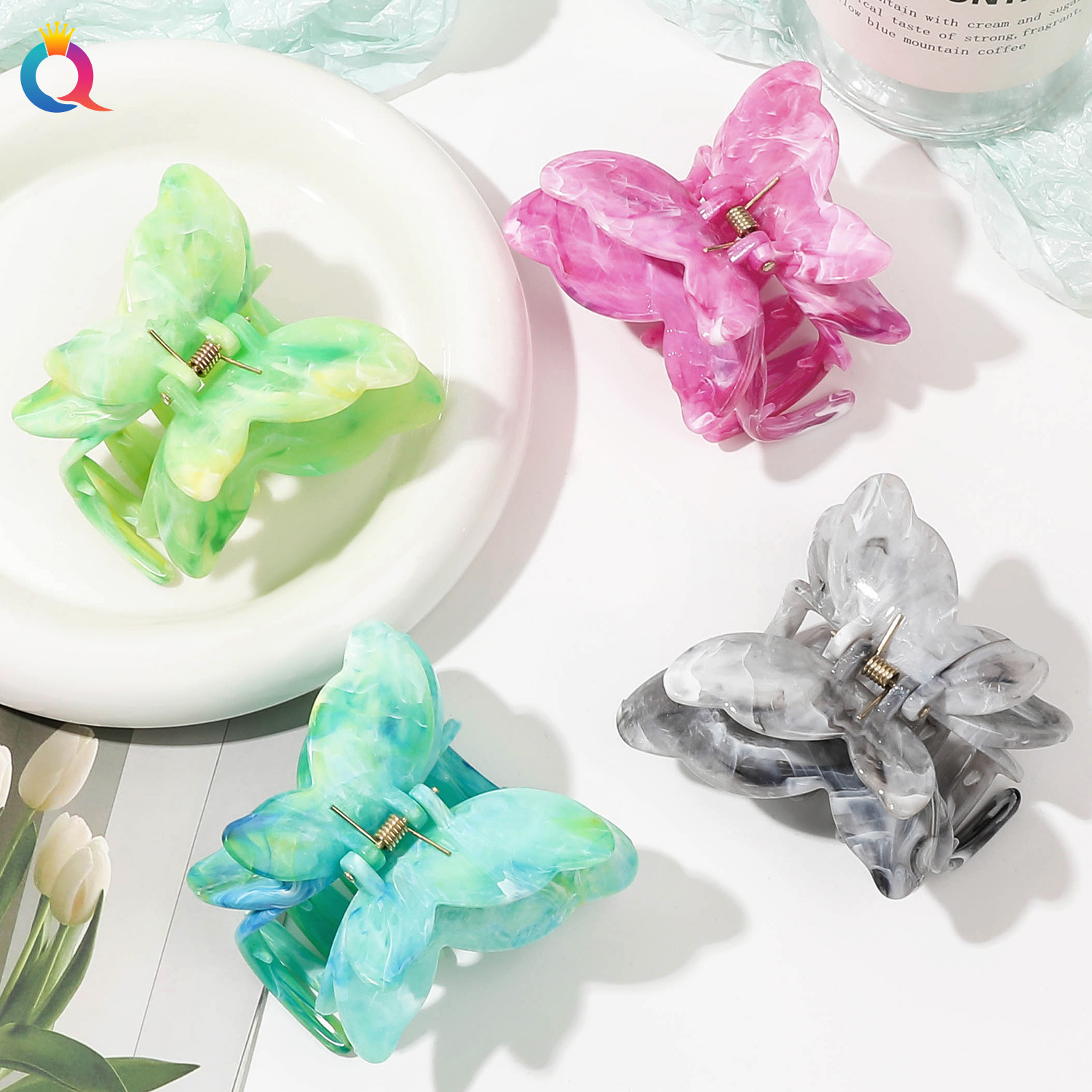 Qiyue cross-border marble pattern flower catch clip large egg flower hair clip plate hair shark clip hair catch hair accessories wholesale_voghion.com