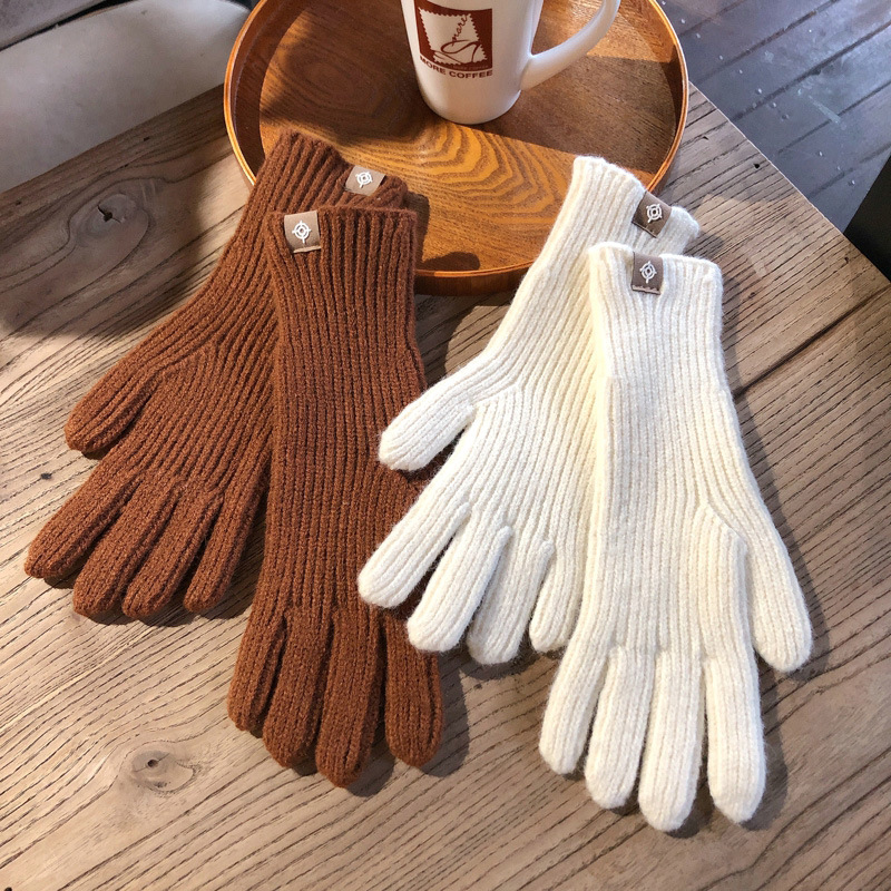 Korean-style Solid Color Knitted Gloves Split Fingers Touch Screen Anti-cold Harajuku Style Little Red Book Grass for Autumn and Winter_voghion.com