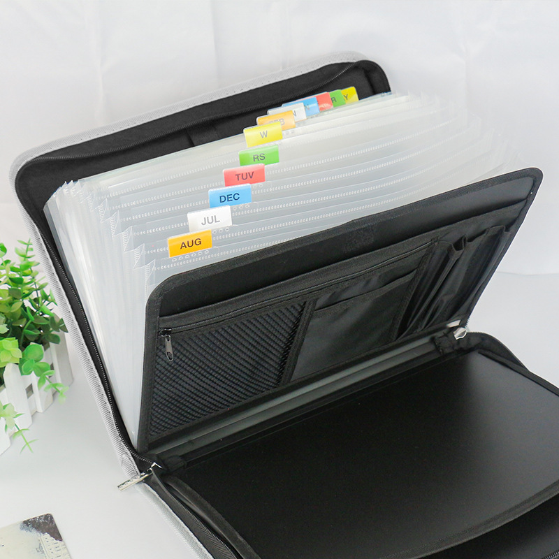 Amazon cloth 13 grid portable organ bag A4 multi-layer folder multi-function business information briefcase office