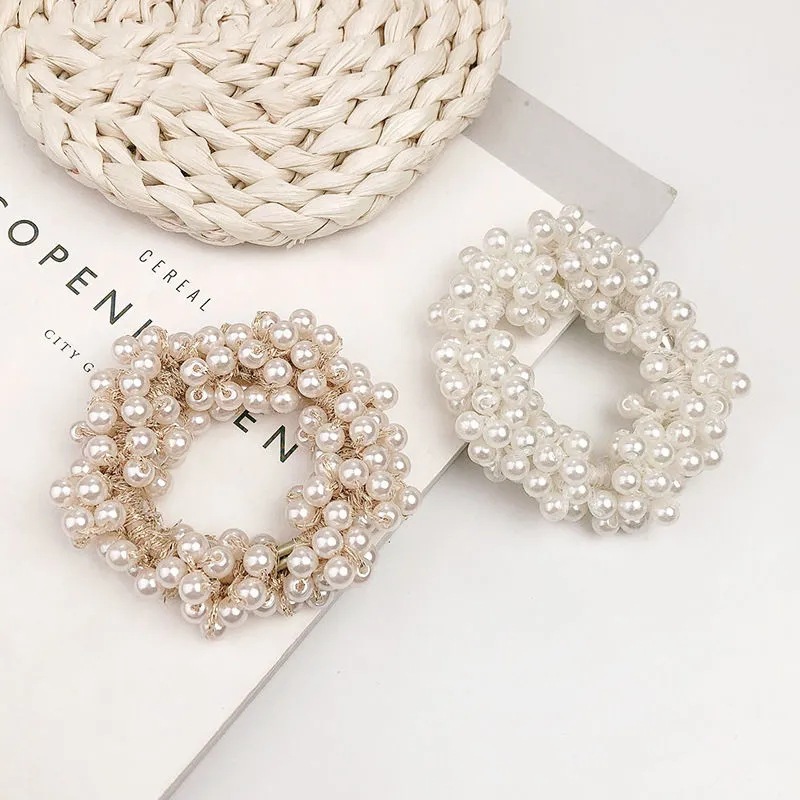 South Korea pearl hair rope Internet celebrity hair band hair rope simple solid color bracelet tie hair rubber band high elastic ponytail headdress