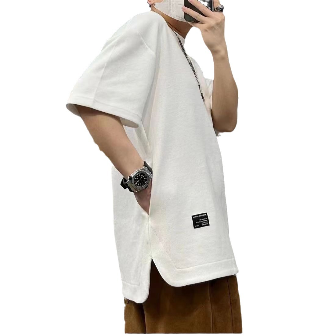 Hidden Pocket Half Sleeve Top Cool Breathable Men's Short Sleeve Round Neck Summer Fashionable Loose plus size T-Shirt