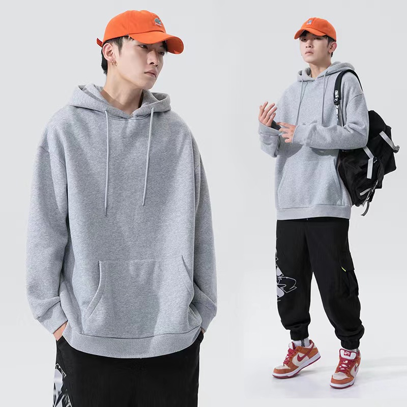 Autumn and Winter Hooded Sweatshirt Men's Fleece-lined Thickened Loose Jacket Hong Kong-style Trendy Solid Color All-match Student Couple Top