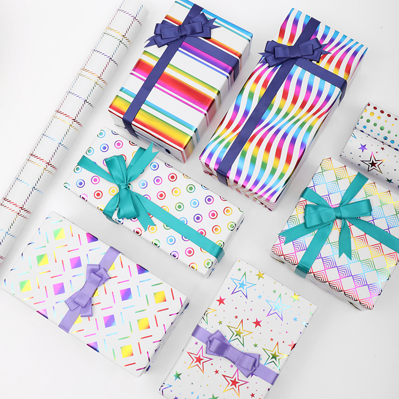 New colorful bronzing wrapping paper vintage striped five-pointed star series gift gift wrapping paper spot wholesale