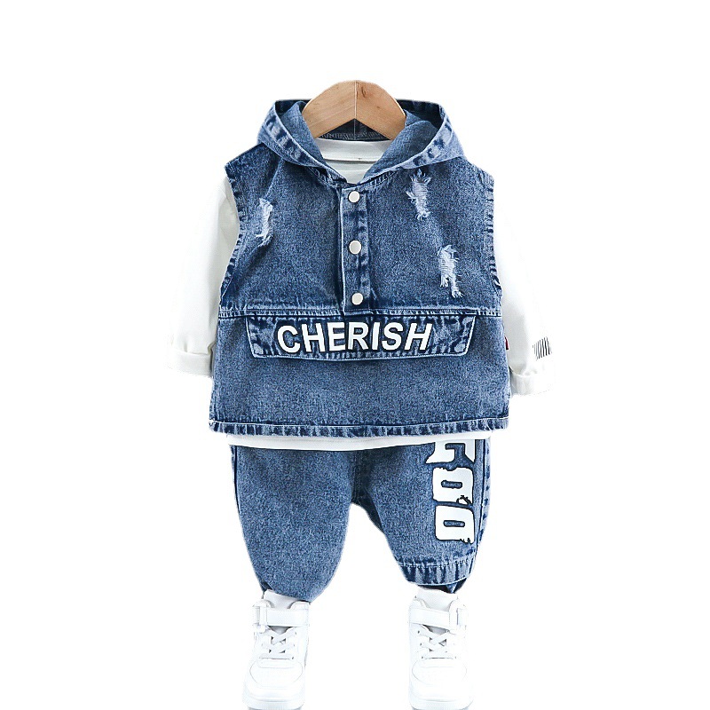 Children's clothing for boys and girls spring and autumn trend new denim vest jeans three-piece baby recommended set Wholesale