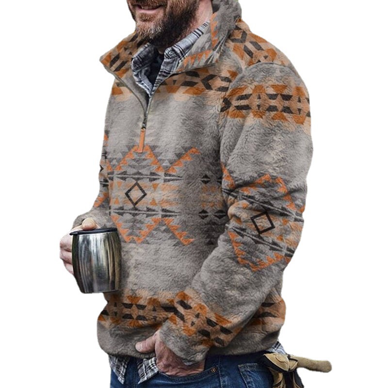 2022 foreign trade independent station autumn and winter men's European and American leisure flannel plush sweater button pocket sweater