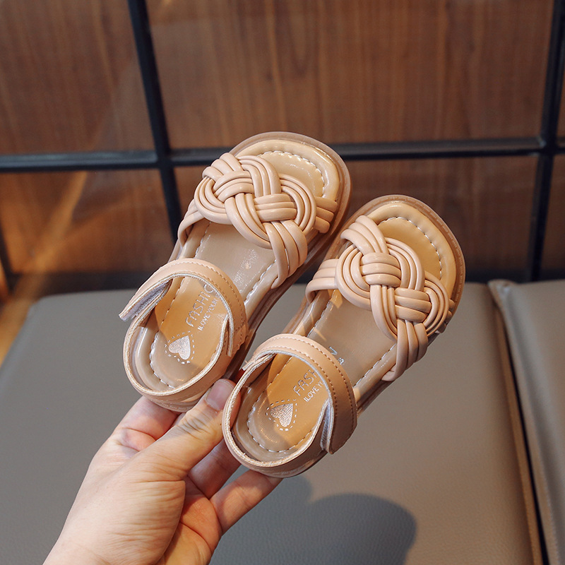 Girls Princess Shoes 2024 Summer New Sweet Children Roman Sandals Little Girls Soft Sole Woven Fashion Sandals