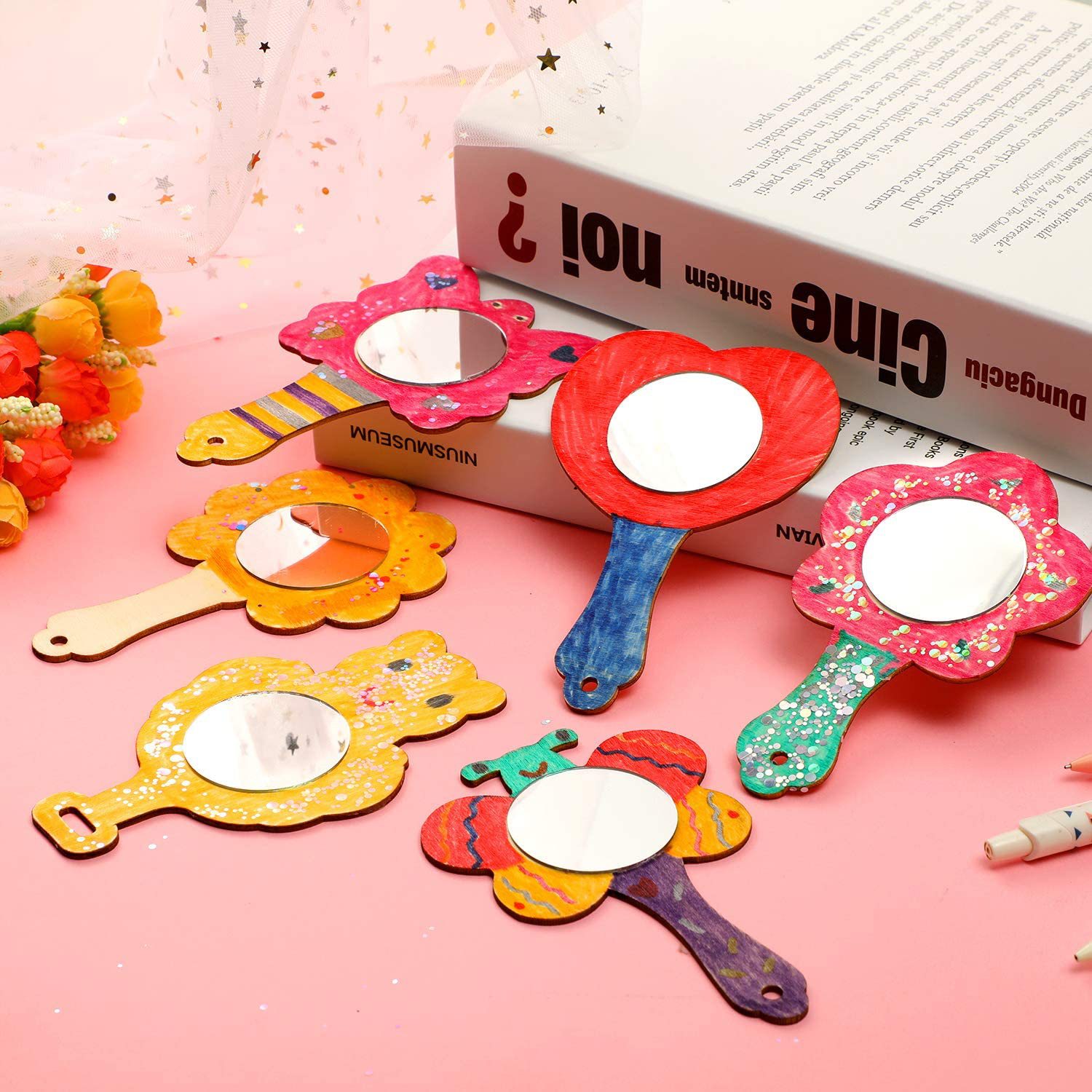 Wooden Blank Graffiti Mirror Paste Wooden Card Art Class Wooden Piece DIY Painting Princess Mirror Creative Handmade Gift