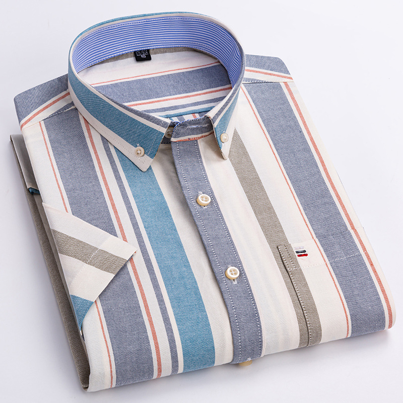 Men's Cotton Oxford Short Sleeve Shirt Summer Cardigan Top Fashion Casual Men's Half Sleeve Amazon Shirt