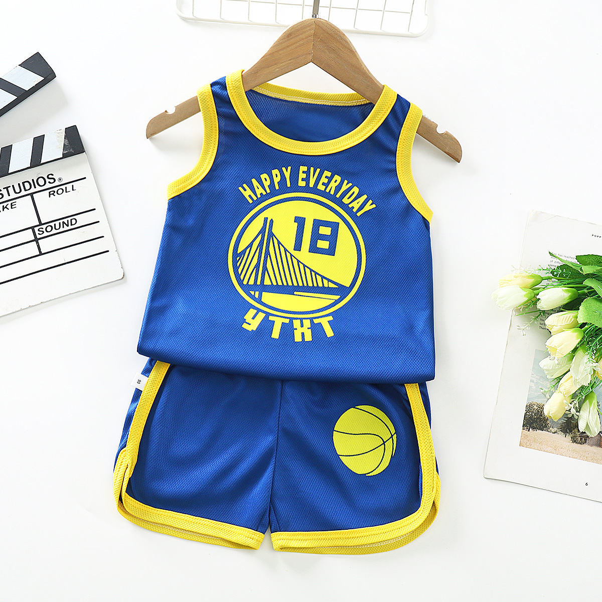 Children's Vest Set Summer Sports Leisure Breathable Baby Short-sleeved Shorts Set Quick-drying Clothes Boys Basketball Clothes