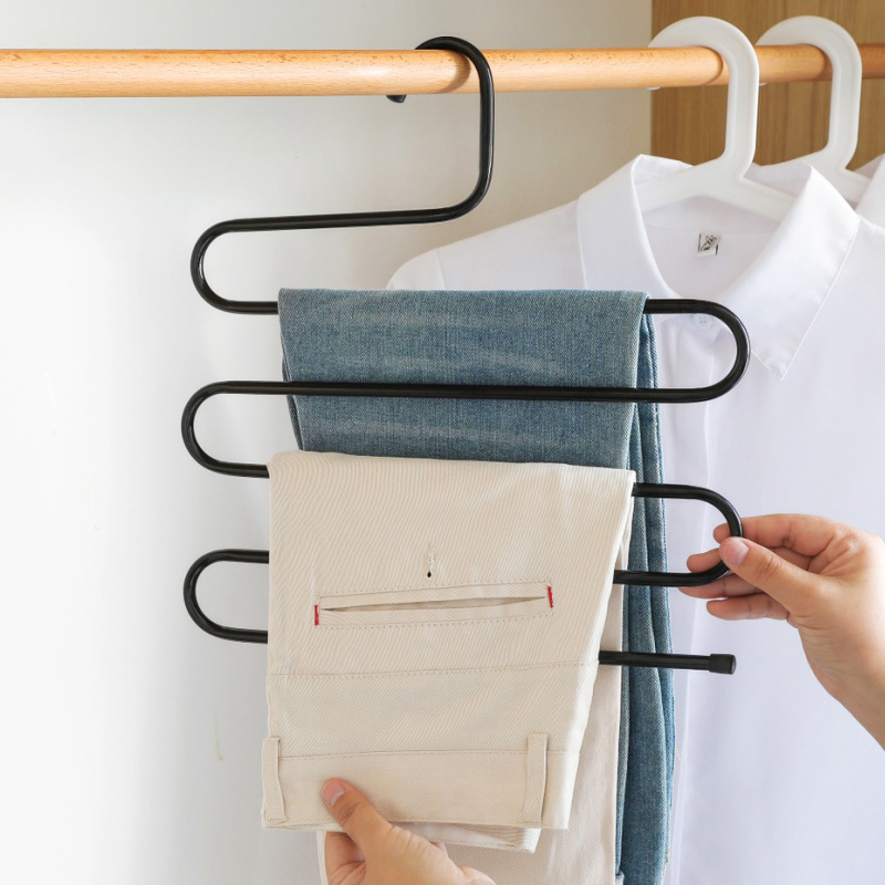 Upgraded non-slip stainless steel thickened thickened multi-layer S-type non-slip multi-functional hanger pants rack towel belt rack