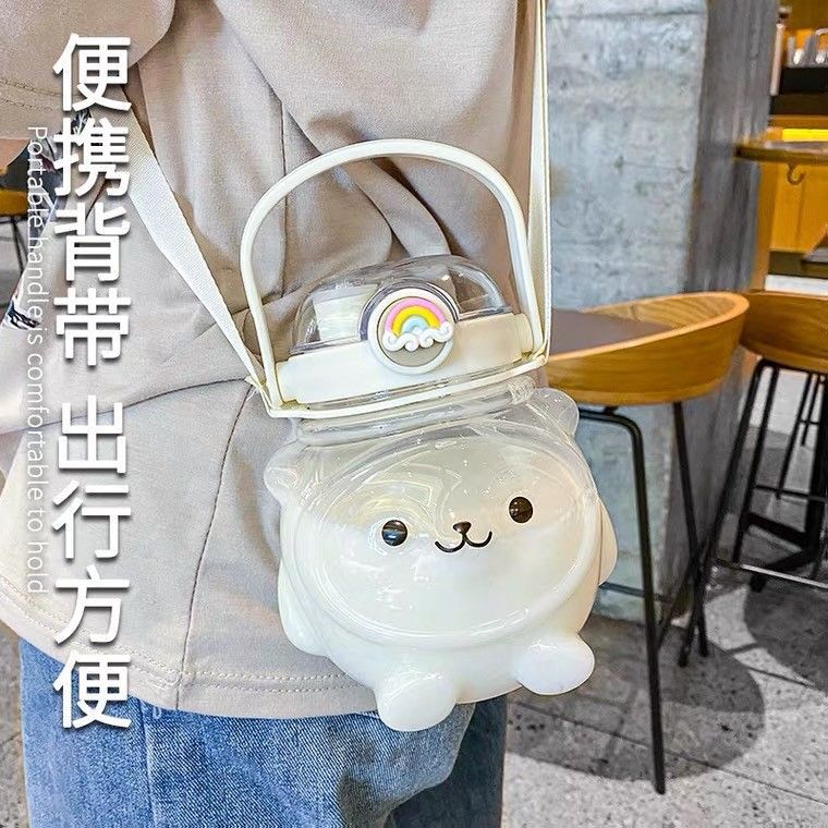 Super cute summer panda double drink high color value large capacity children's cartoon water cup plastic bear Sippy Cup Cup