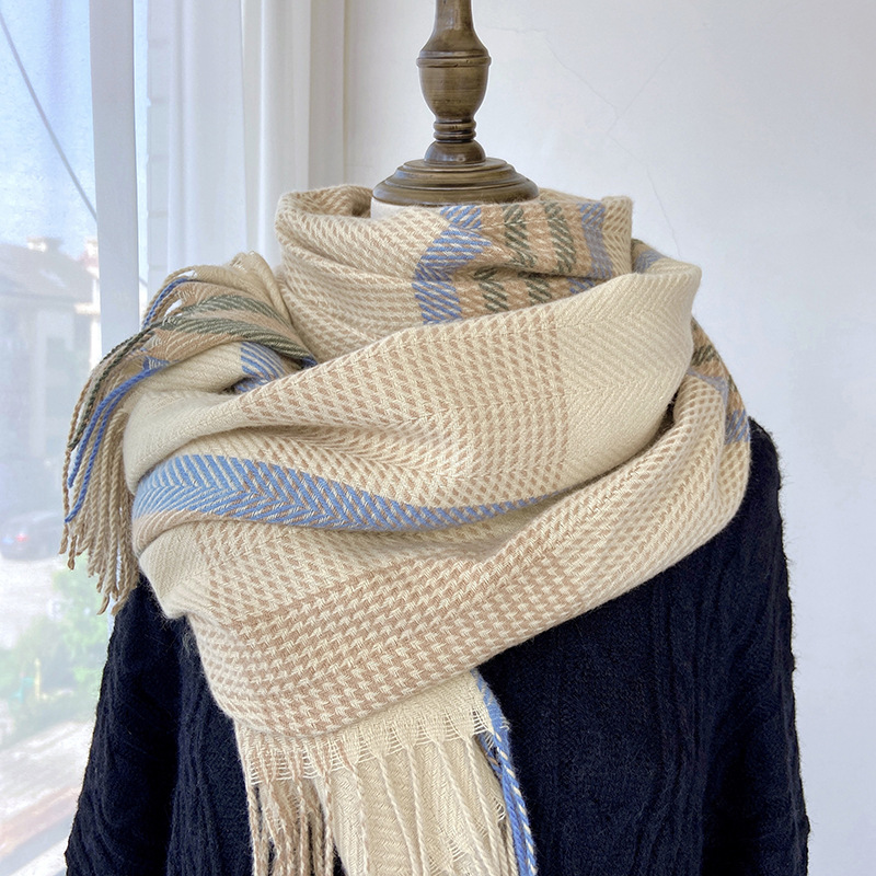 Stylish and Versatile Women's Grid Scarf - 2022 New Autumn/Winter Korean Version Sweet Fake Cashmere Neck Scarf for Wholesale - Thick and Warm Shawl