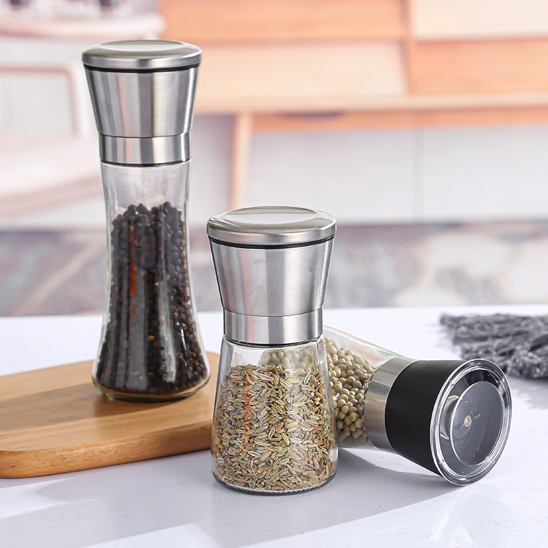 Household stainless steel pepper grinder manual glass grinding bottle pepper grinder kitchen supplies seasoning bottle