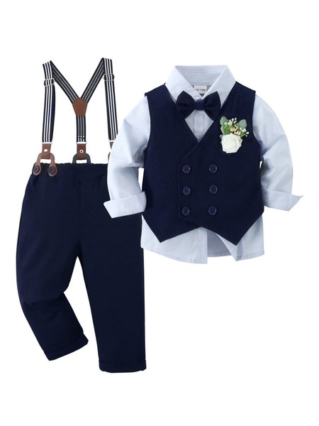 Autumn shirt, vest lapel pin, set for boys, dress, suit, European style