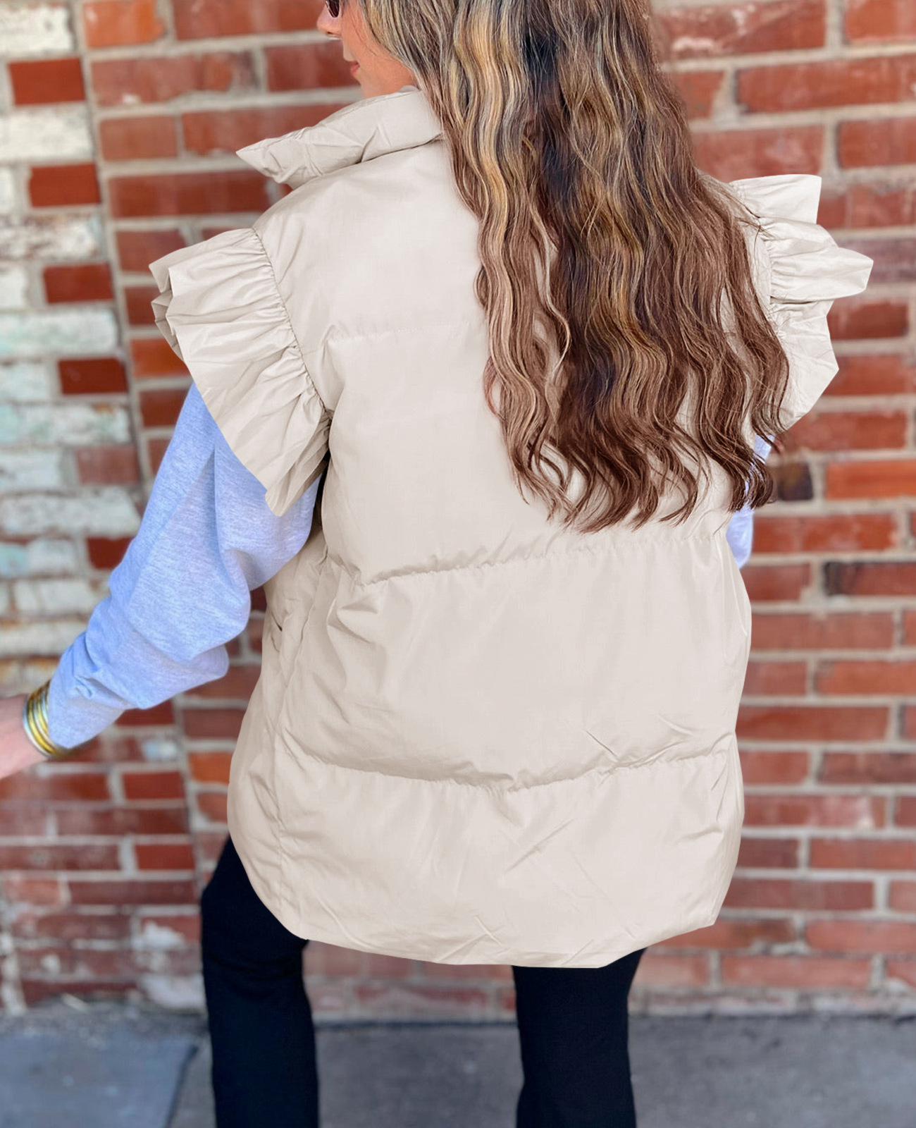 Grenzüberschreitende europäische und amerikanische Herbst- und Winterneuheiten mit lockerer Tasche und Baumwollpolsterung, fliegende Ärmel, elegante Weste, Stehkragen, Mode, Einreiher_voghion.com