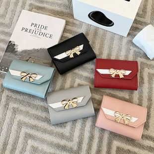Cross-border Hot Selling Women's Bag 2025Bags Bow Short Three-fold Short Button Women's Wallet Mini Cheap Small Bag