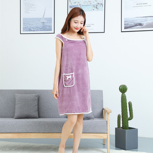 Encrypted coral fleece wearable sling bath towel sexy women thickened absorbent soft bath skirt cute pocket beach towel batch