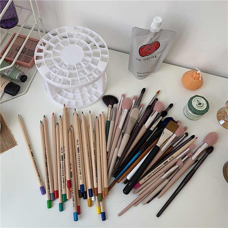 Simple multifunctional plastic pen holder 49 grid large capacity round pen holder desktop eyeliner makeup porous storage
