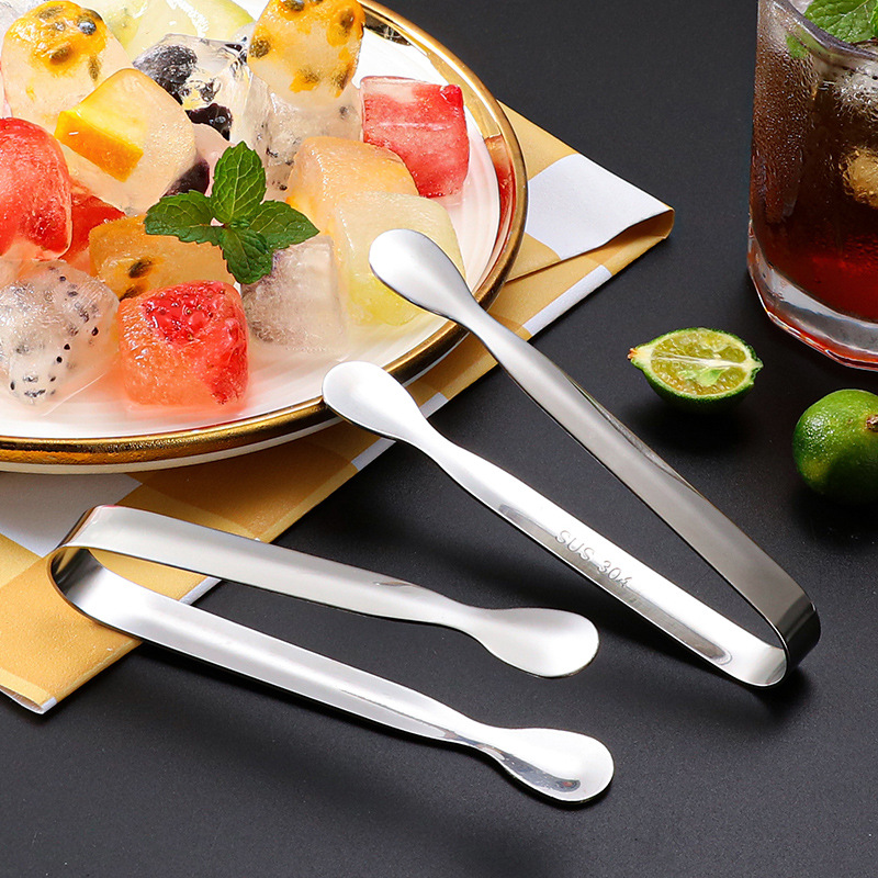 Factory Direct 304 Stainless Steel Ice Clip Metal Thickened Sugar Clip Ice Block Ice Grain Blast Stone Ice Tongs Food Clip
