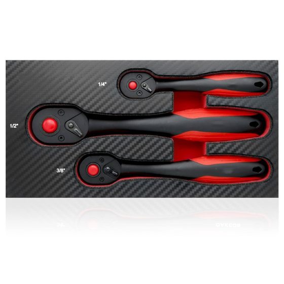 Cross-border hot sale 3-piece 72-tooth curved handle ratchet wrench large, medium and small flying two-way fast socket ratchet wrench